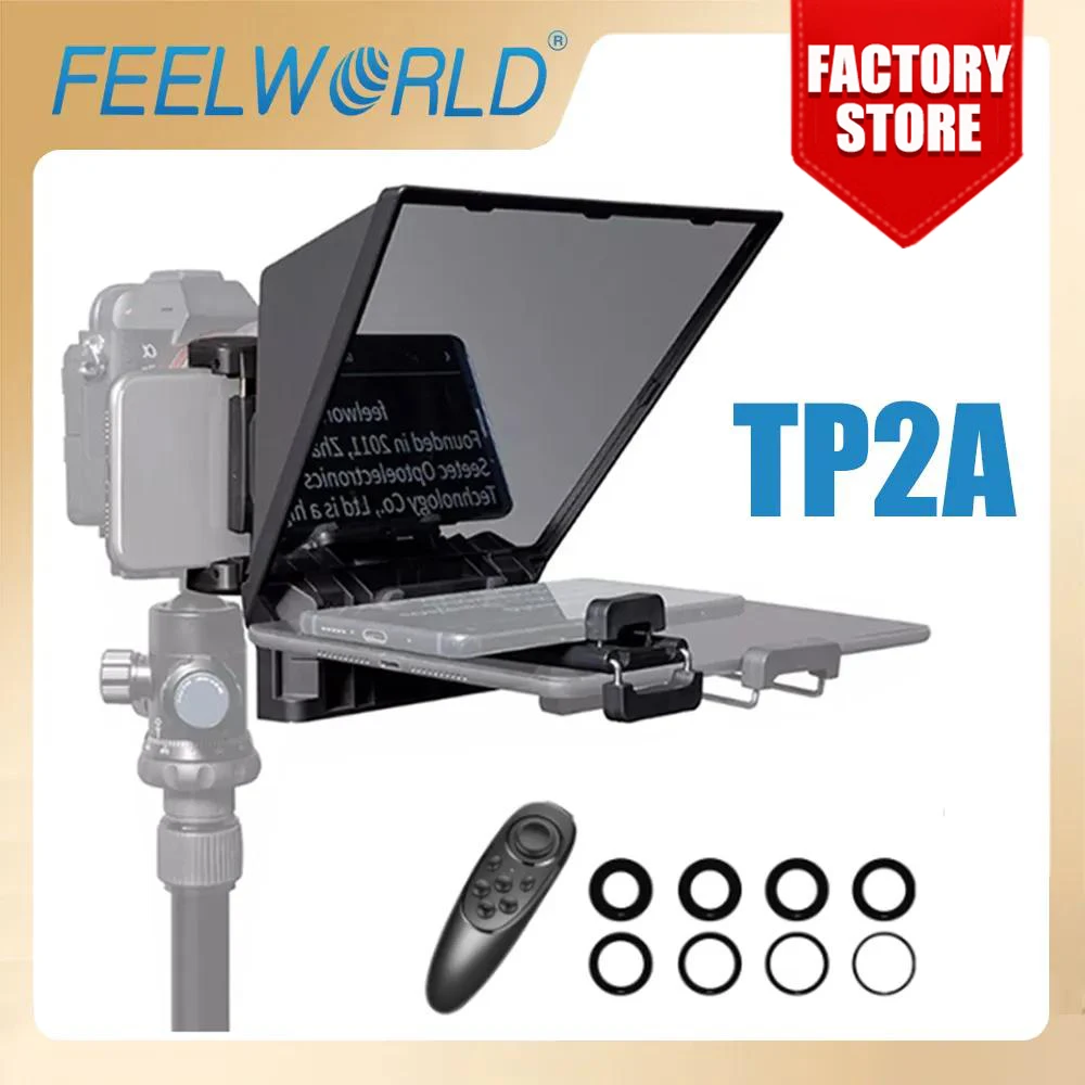 FEELWORLD Mini Teleprompter TP2A 8 inch Portable Supports Under Smartphone Tablet Prompting DSLR Camera Bluetooth