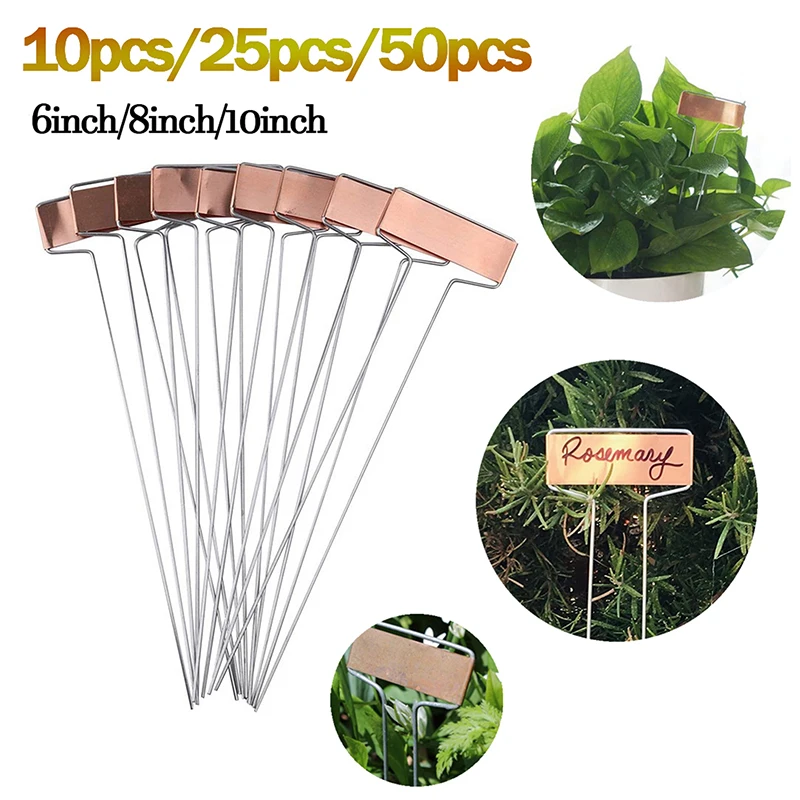 Garden labels flower plant labels plant markers 10/25/50x metal plant label stakes 6/8/10inch copper plant tags inserts sign weatherproof marking gardening flowers herbs marker