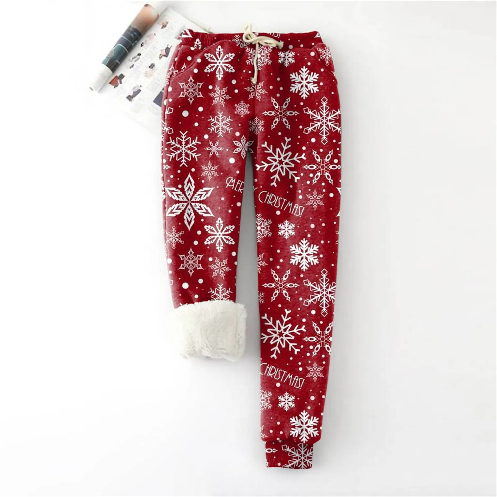Winter Christmas Womens Pants Keep Warm Thick Velvet Fleece Lined Harem