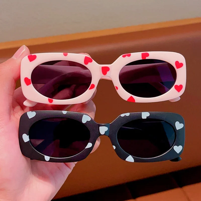 Children Sunglasses Vintage Rectangular Heart UV400 Girls Boys Fashion Protection