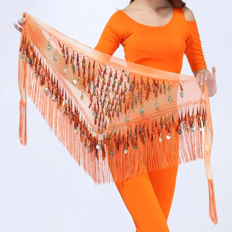 Women's Belly Dance Tassels Triangle Hip Scarf Coin Sequins Waist Belt Triangle Skirt belly dance hip scarf