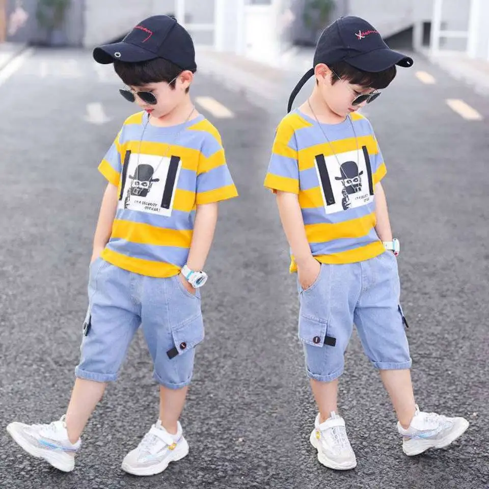 2022 Spring Fashion New Korean Style Kids Boys Denim Clothing Set Children  Fashion Casual 2 pcs set shirt +shorts Set 2-8 years - AliExpress