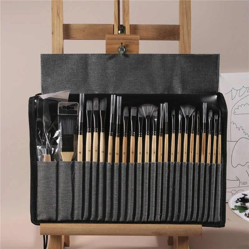 E5BA 24x Acrylic Painting Brushes Scraper with Cloth Bag Artist  Paintbrushes for Canvas Kid Adult Drawing Art Craft Supplies - AliExpress