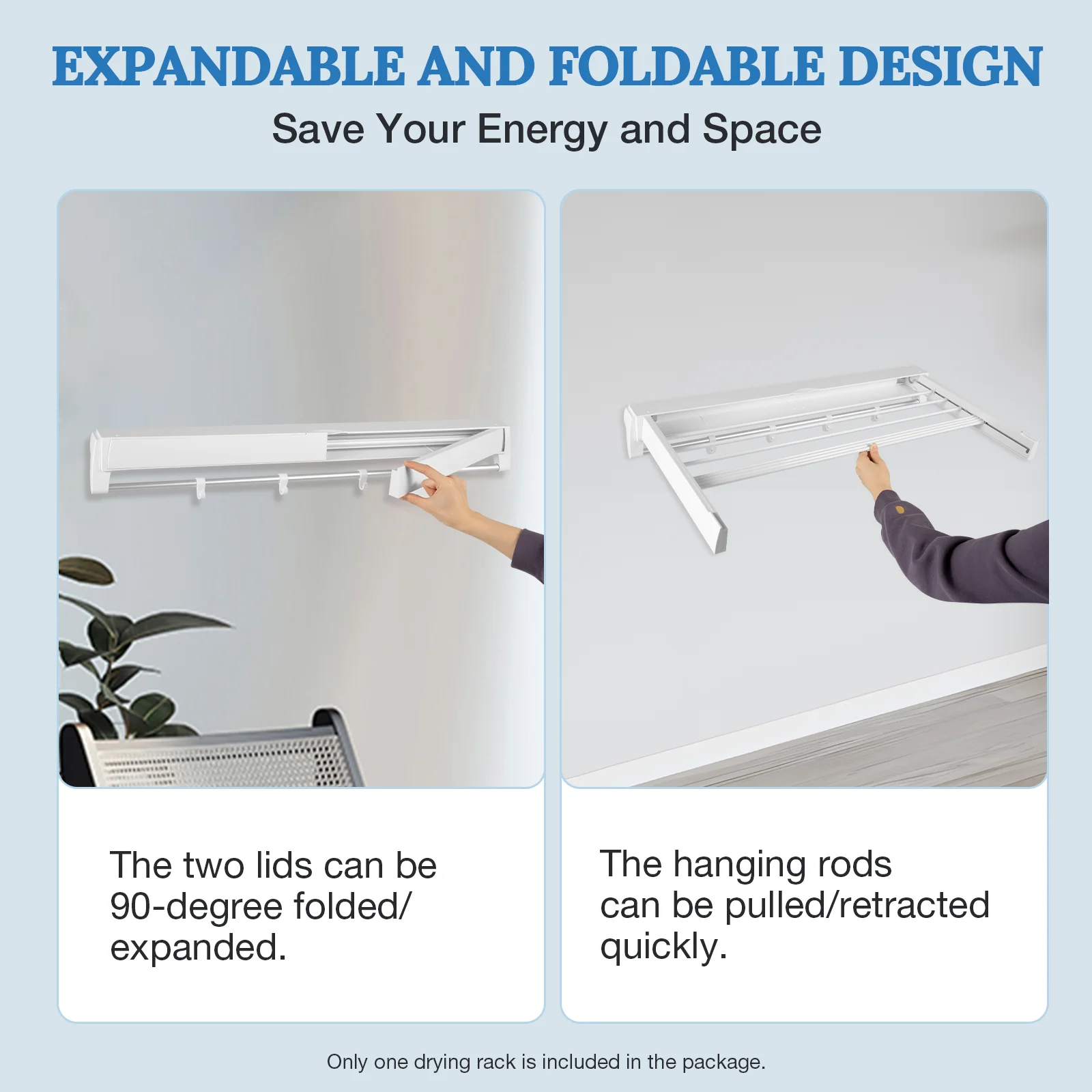 Retractable Clothes Drying Rack Indoor Hanging Wall Mount Folded Rack White For Bathrooms 84*43.5*6cm
