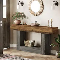 Tribesigns Table console de 63 pouces, table d'entrée à 2 niveaux avec base en forme de U, table de canapé longue et étroite en bois derrière la table de canapé 3