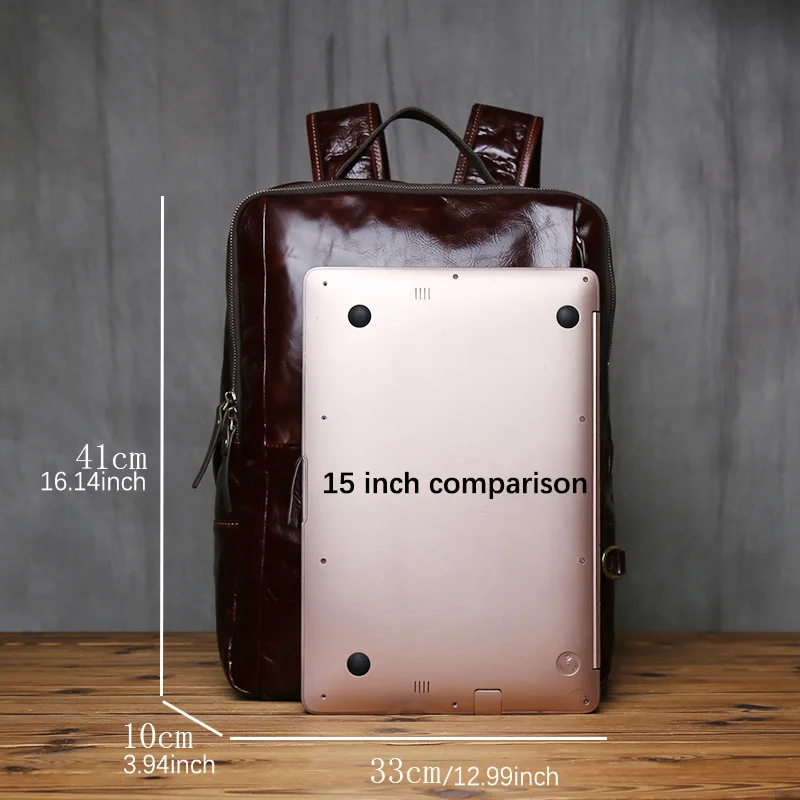 NZPJ Men's Vintage  Genuine Leather Backpack Top Layer Cowhide Large Capacity Casual Travel Bag Suitable For 17 Inch Laptops