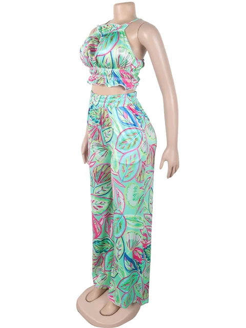 Madelyn Tropical Leaf Printed Wide Pant Set 5
