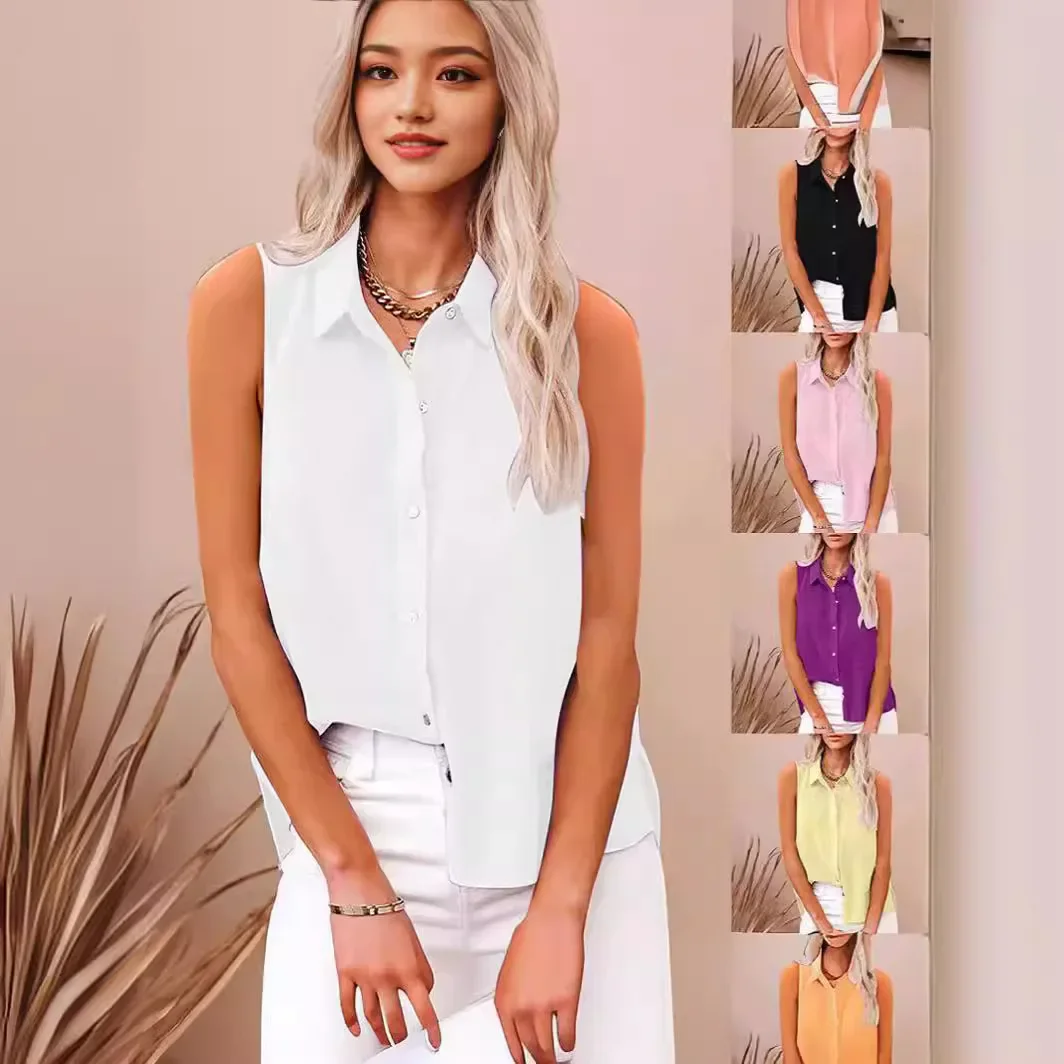 Women's Cotton Linen Sleeveless Button-Up Shirt