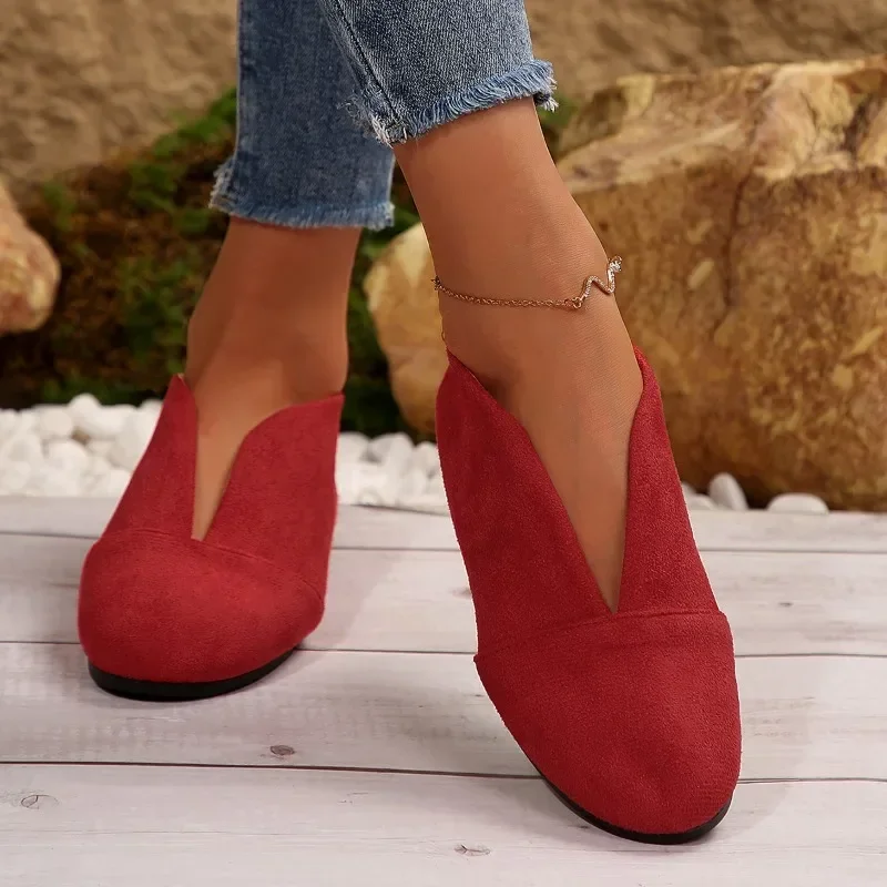 Neue flache Slip-on-Schuhe für Damen, Outdoor-Casual, genähte runde Zehen, weiche Sohle, leichte, einfarbige, flache Low-Top-Schuhe – Detail 30