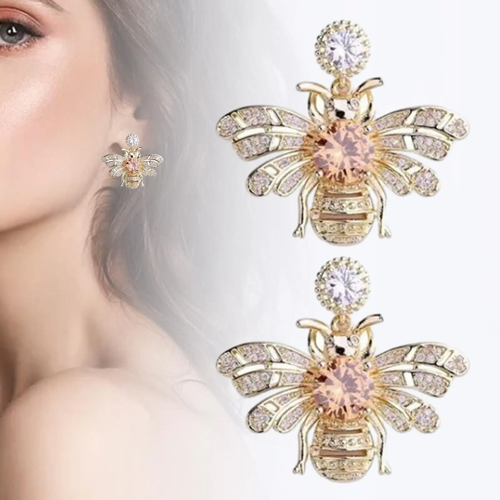 Rhinestone Bee Earrings Simple Exquisite Valentines Day Gifts Decor Trendy Jewelry for Holiday Halloween Party Wedding Prom