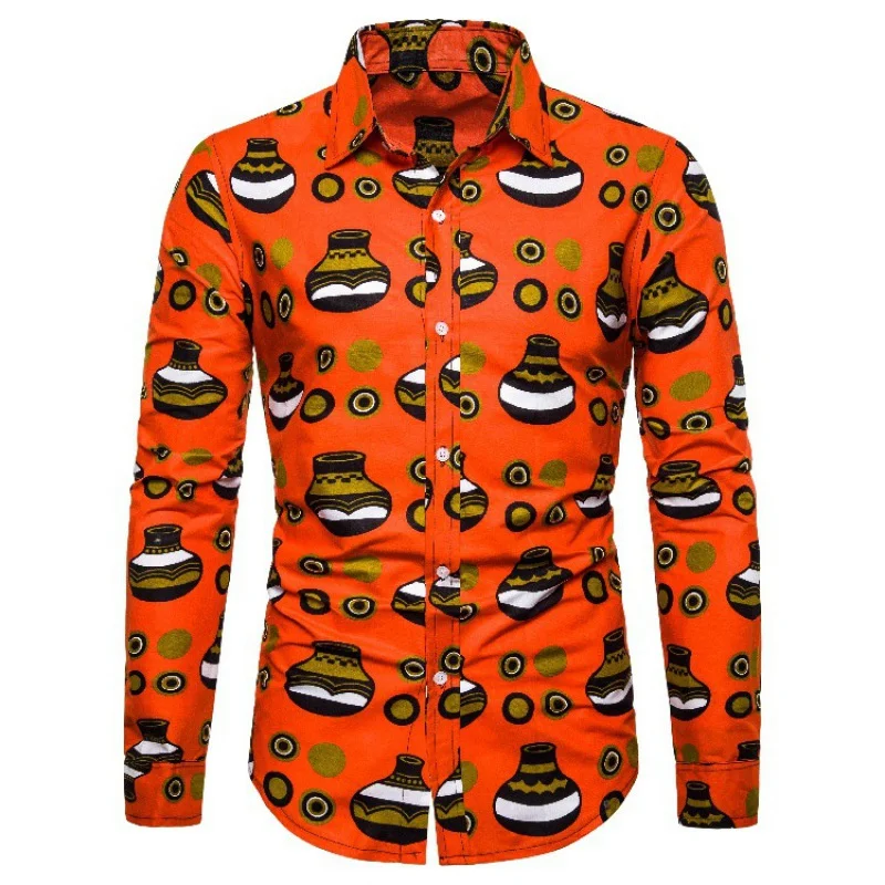 thumbnail image 1 of Camisa con botones para hombre nueva, camisas con estampado africano Dashiki, camisetas de manga larga, ropa tradicional para parejas, estilo étnico hip hop, ropa de calle, 1 of 5