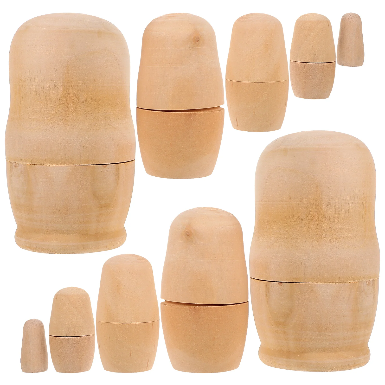 

2 Sets Russian Nesting Dolls Unpainted DIY to Stack Baby Five Layers Matryoshka Wooden Decorative