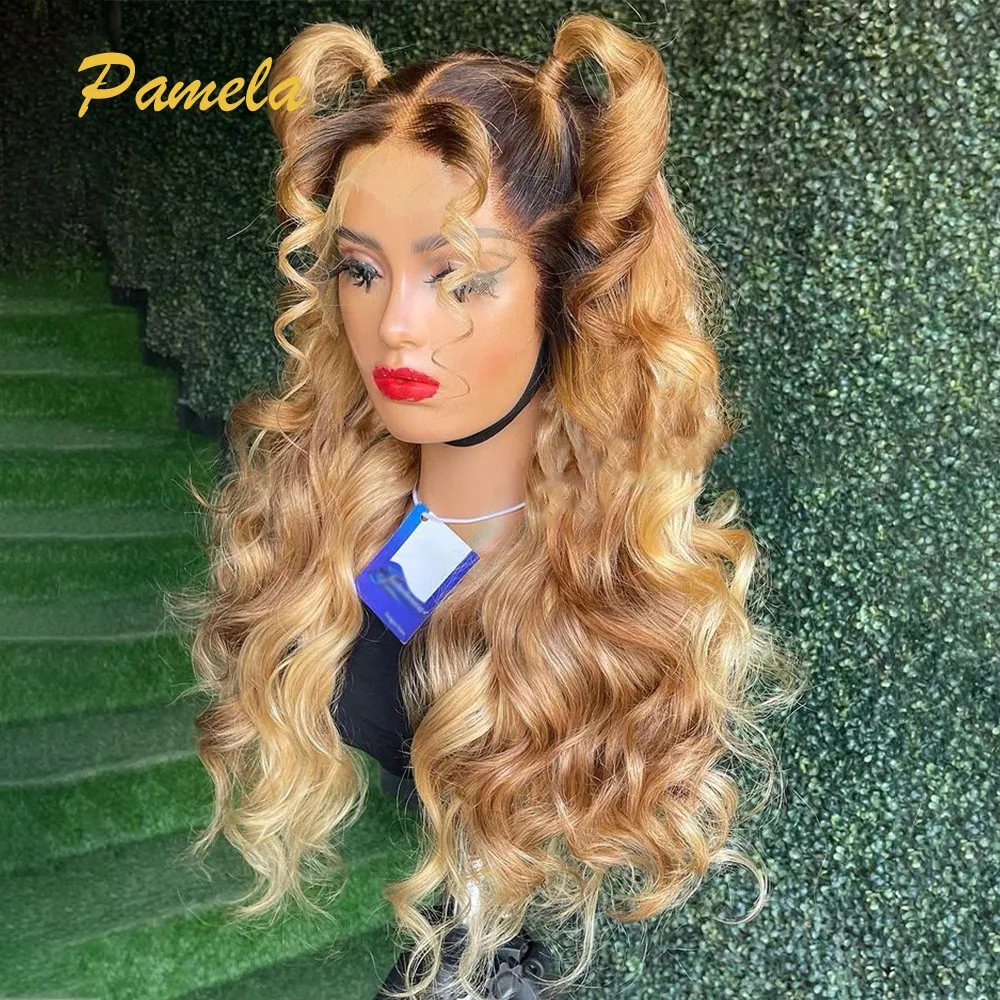 Ombre Blonde 13x6 Wear and Go Glueless 250% Density Loose Deep Wave Lace Front Wigs 4/27 Colored Lace Frontal Human Hair Wigs