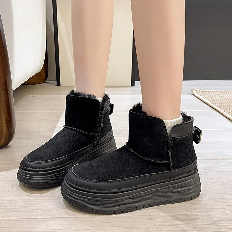 

2023 New Style Fashionable Zipper Versatile Women's Boots Solid Color Winter Snow Boots Wool Integrated Women's Casual Shoes
