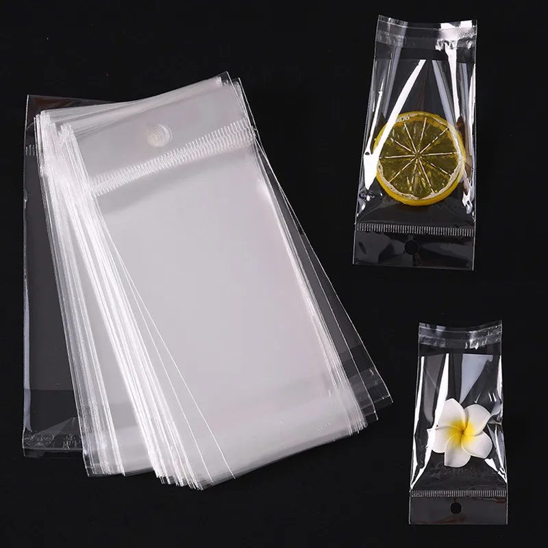 Description Picture 3 of item100 transparent plastic hanging self-adhesive bags, OPP self sealing bags, jewelry candy bags, gift biscuit sales bags