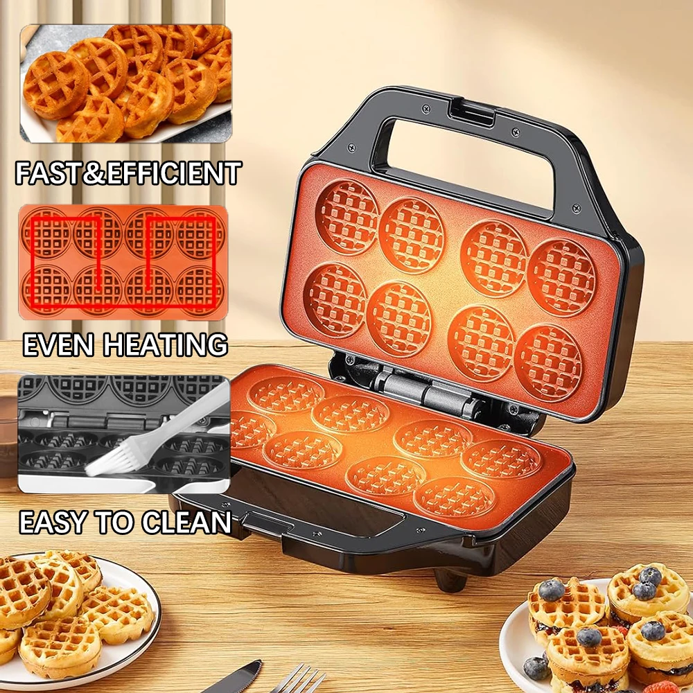 Waffle Maker Mini 8 x 2'' Tiny Waffle Cooking Machine Nonstick for Kids Snack Breakfast