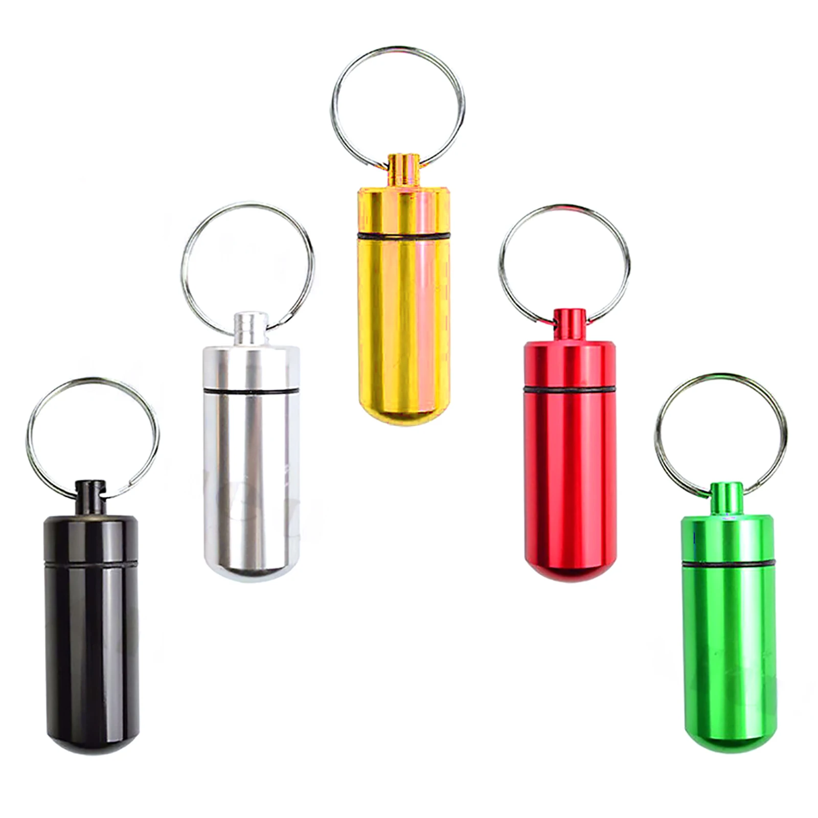

5Pcs Waterproof Alloy Pill Bottle Keychain Emergency Medicine Storage Box Case Cache Drug Holder Container Pill First Aid Bottle