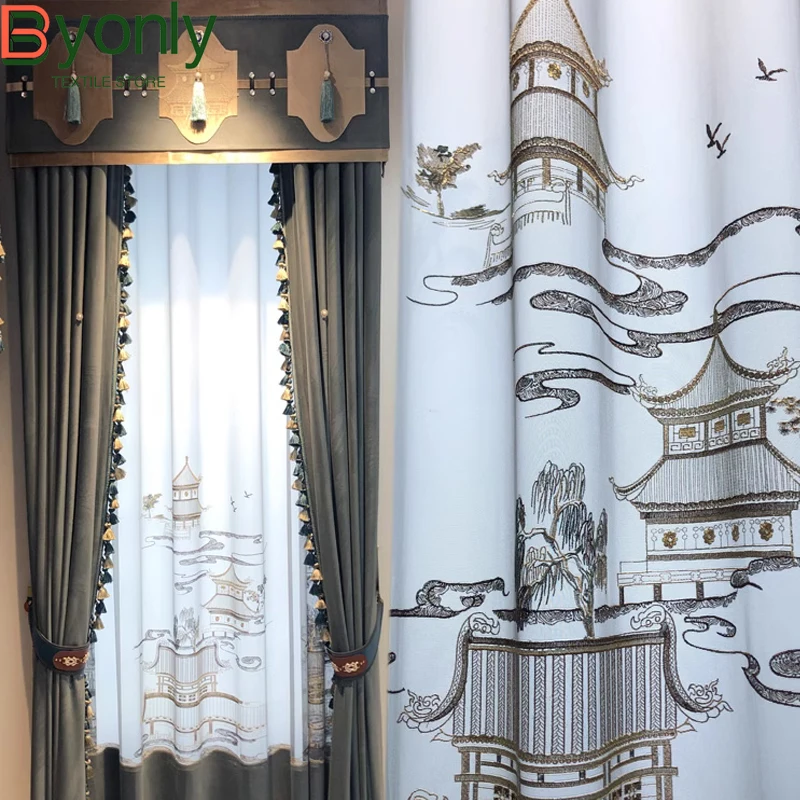 

New Curtains for Living Room High-grade Chinese Embroidered Gauze Curtain Bedroom Shade Velvet Study Classical Window Screen