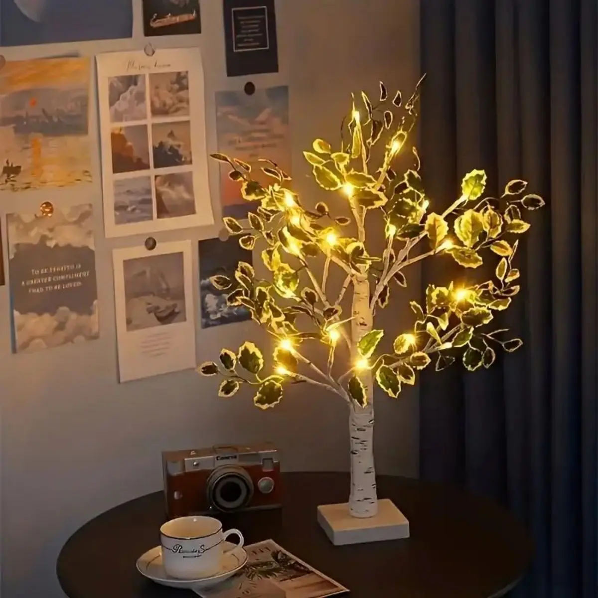 24 LED green leaf artificial birch light, battery operated decorative light for Christmas and holiday decoration 4