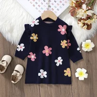 Baby Sweaters Dress Long Sleeve Autumn Infant Girls Skirt Knitted Newbron Children Clothing Fashion Ruffles Cute Cartoon Florals 1