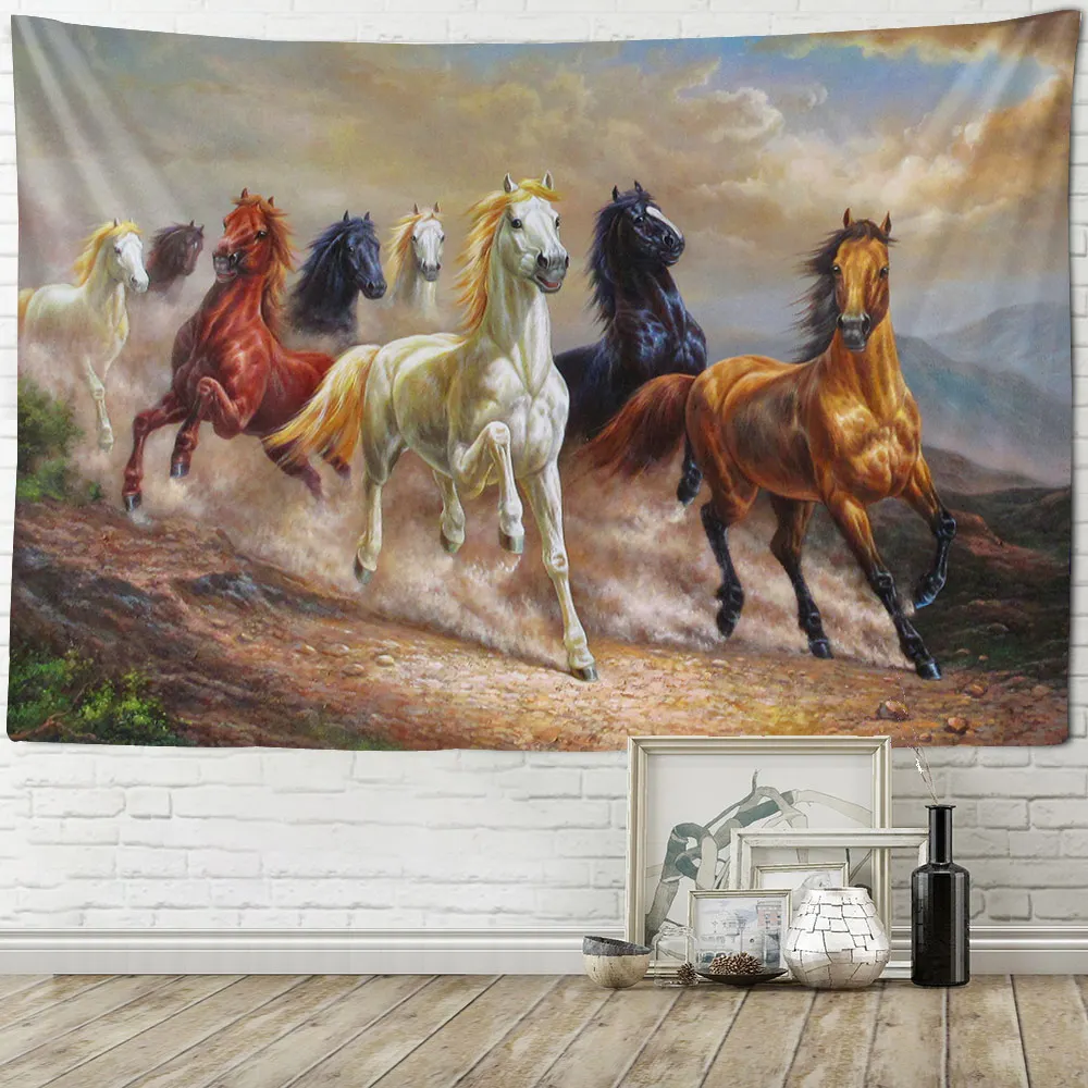 Tapestry Decor Pentium Horse Print Wall Hippie Tapestry Polyester Fabric Home Decor Wall Rug Carpets Hanging Big Couch Blanket