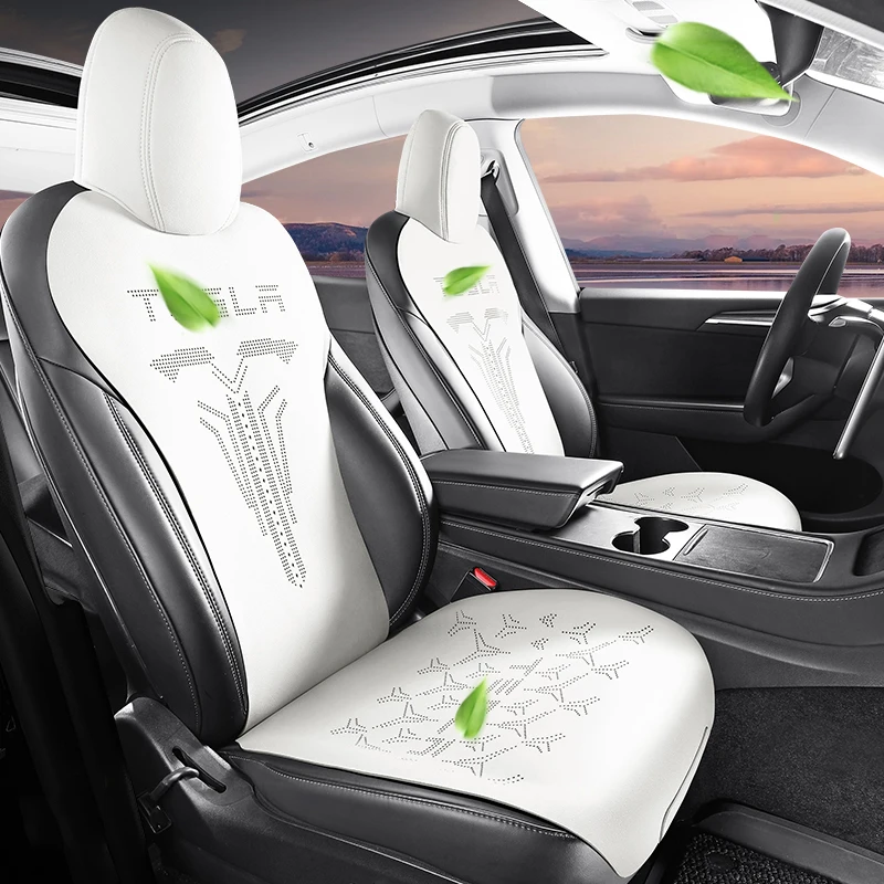

Suede Leather Car Seat Cushion For Tesla Model Y Model 3 2021 2022 2023 Breathable Automobile Accessories Covers Full Set- white