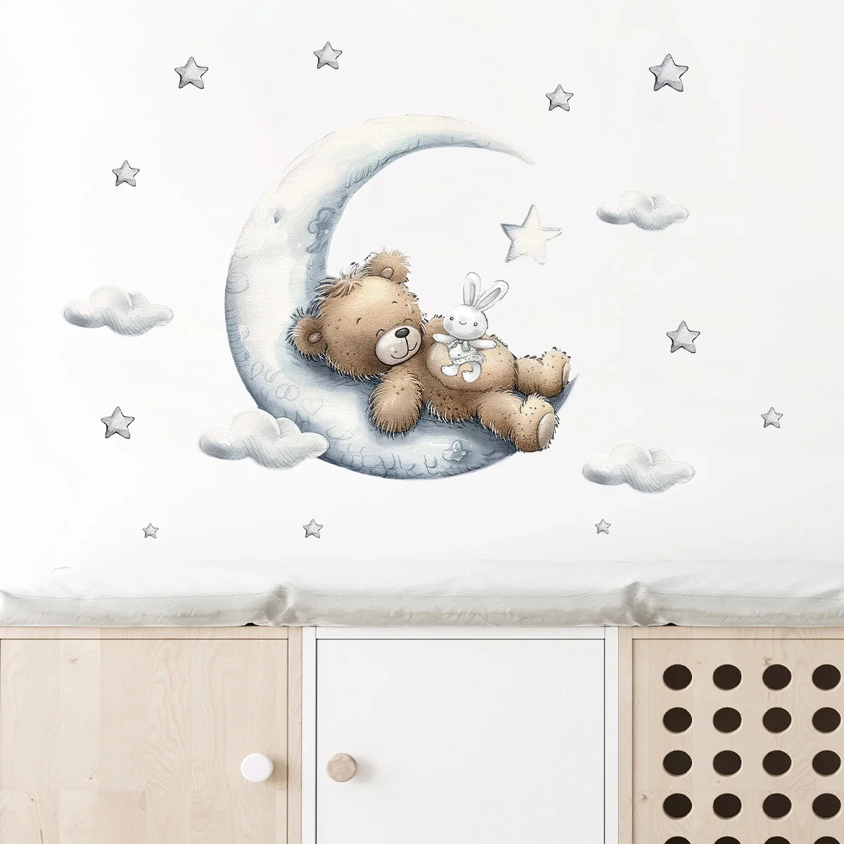 Cartoon Star Moon Sleep Bear Wall Stickers 1Pc for Kids Baby Room Decor Home Decoration Bedroom Living Room, wall stickers,luminous wall stickers,vinyl decal stickers,children room decoration