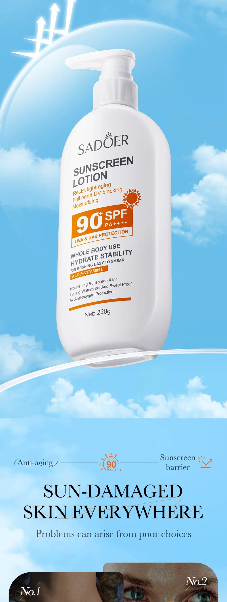 Feuchtigkeitsspendende Aloe Vera Und Vitamin E Sonnencreme Spf 90_voghion.com