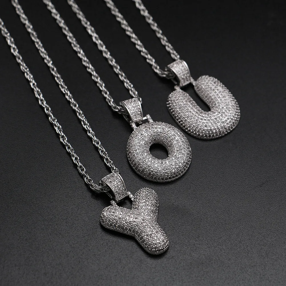 Punk Shiny Rhinestone CZ Balloon Bubble A-Z Neckalces Stainless Steel Zircon Letter Initial Box Chain Choker Retro Jewelry Gift