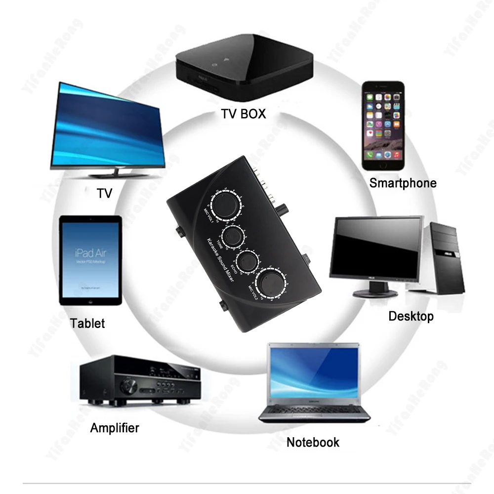 휴대용 가라오케 사운드 믹서 전문 듀얼 마이크 입력 오디오 시스템 디지털 오디오 사운드 머신 에코 OK 믹서 시스템