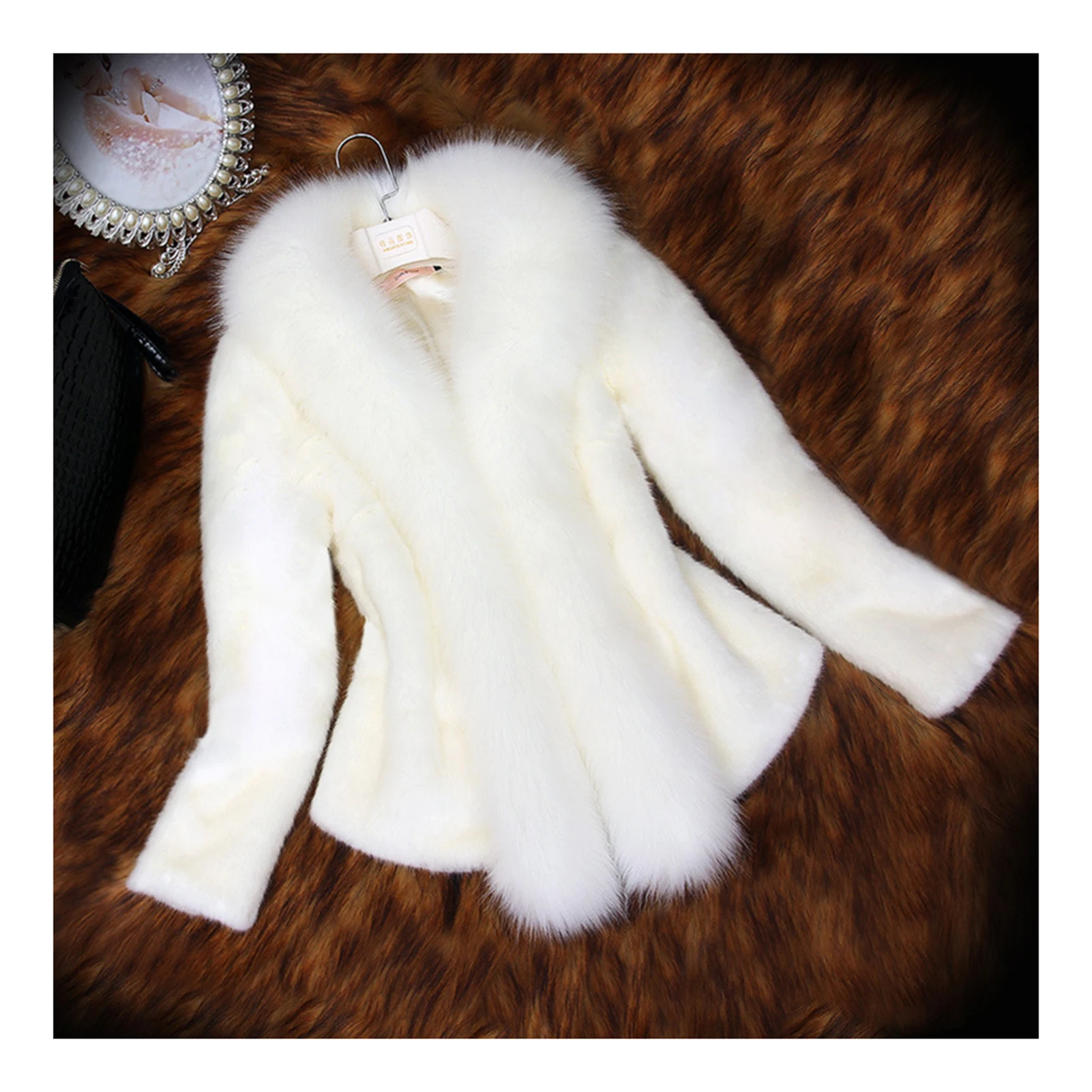 

Women's Luxurious Style Jacket Faux Fur Plush Short Coat For Winter Woman's Outwear Solid Color Long Sleeve S-3xl Pr Sale