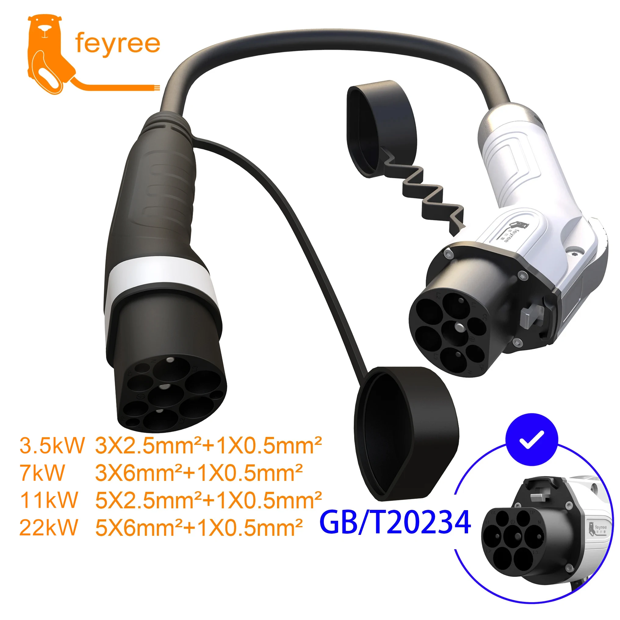 Feyree Electric Vehicle Charging Gun 16A32A Ac Charging Pile Adapter for Slow Charging at Home