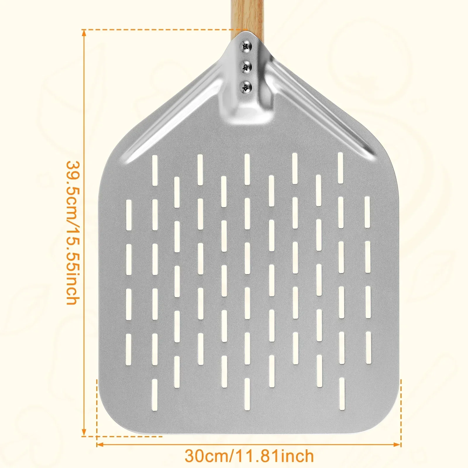 Aluminium Alloy Pizza Shovel With Wood Handle Non-Stick Perforated Pizza Shovel Lightweight Peel Baking Tool 12inch