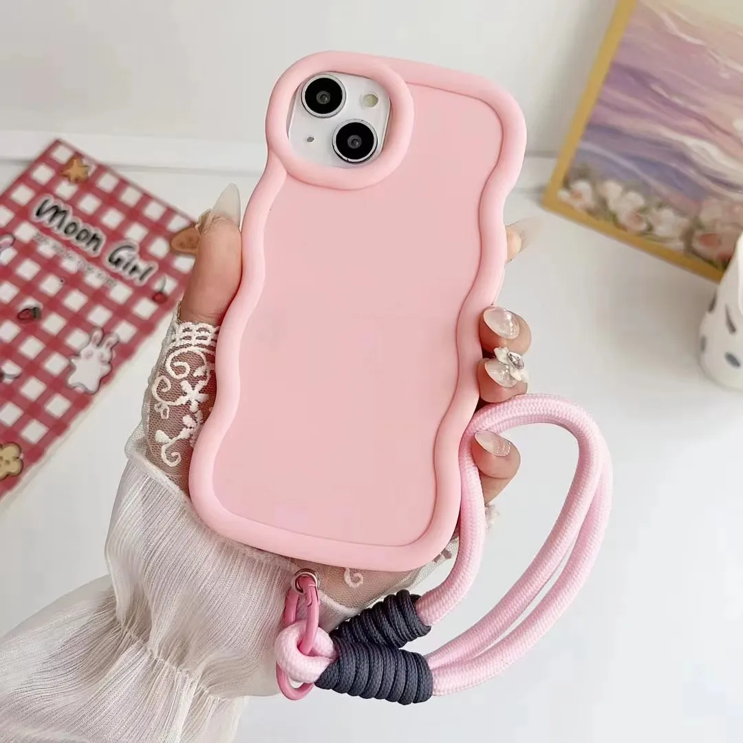 Solid Color Lanyard Wave Macaroon Phone Case Cover