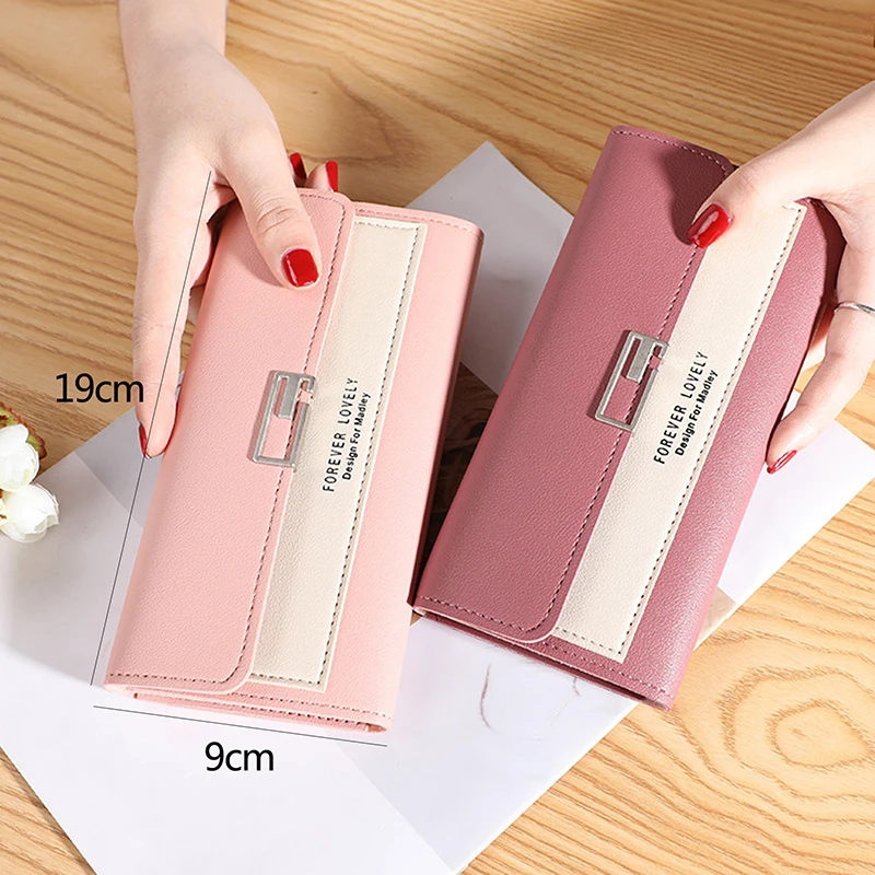 

New Style Long Korean Style Women's Wallet Simple Clutch Bag Tri-Fold Multi-Function Buckle Multi-Card Position Change Wallet