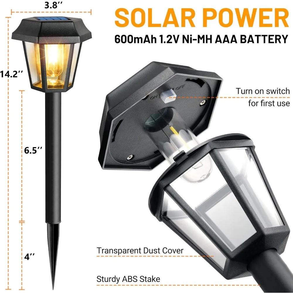 Solar Pathway Lights Outdoor 8 Pack Solar Lights Outdoor Waterproof with 3000K Tungsten Filament Bulb 2