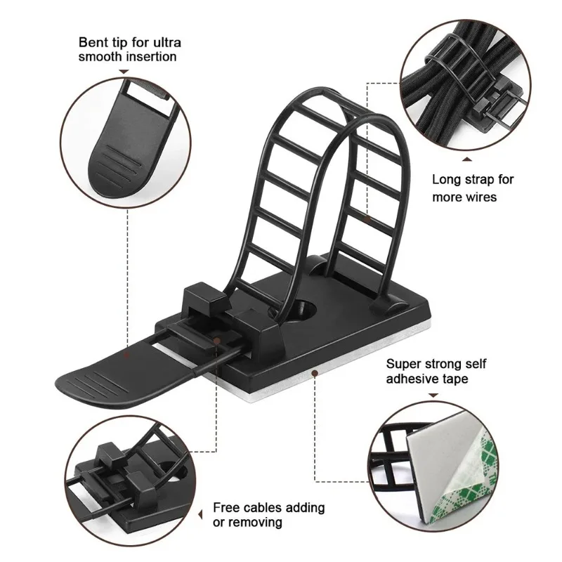 5PCS Adjustable Cable Organizer Wire Power Cord Car Cable Tie Self Adhesive Fixed Holder Mouse Keyboard Cord Management