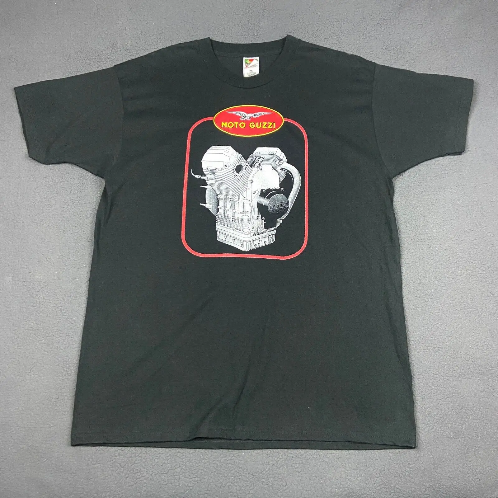 Vintage Fruit Of The Loom Maglietta Pesante Moto Guzzi Taglia Xl Girocollo Nero