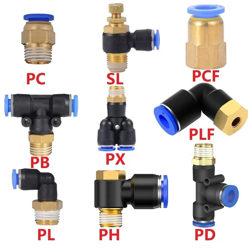 ข้อต่อลมแบบตรง PC/PCF/PL/PLF ขนาด 4 มม. 6 มม. 8 มม. เกลียว 1/8 นิ้ว 1/4 นิ้ว 3/8 นิ้ว 1/2 นิ้ว สำหรับท่อและสายลม แบบเชื่อมต่อเร็ว 1