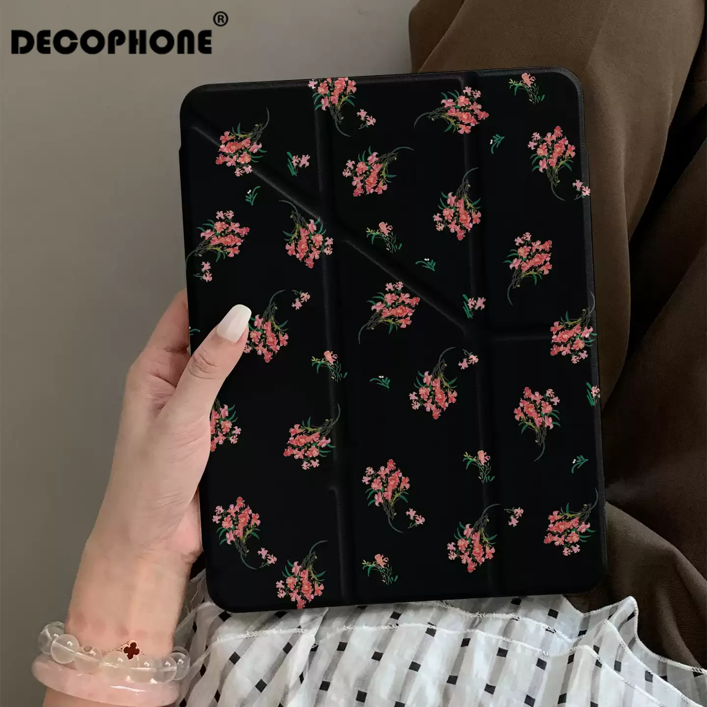 Elegant Love Floral Pearl Black Tablet Case