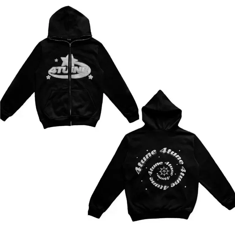 ジャケット・アウター SHAREEF LETTERING PATTERN HOODIE BLOUSON DHgate.com:2024 Y2K Grunge Hoodie for Men - Acrylic Zip Up