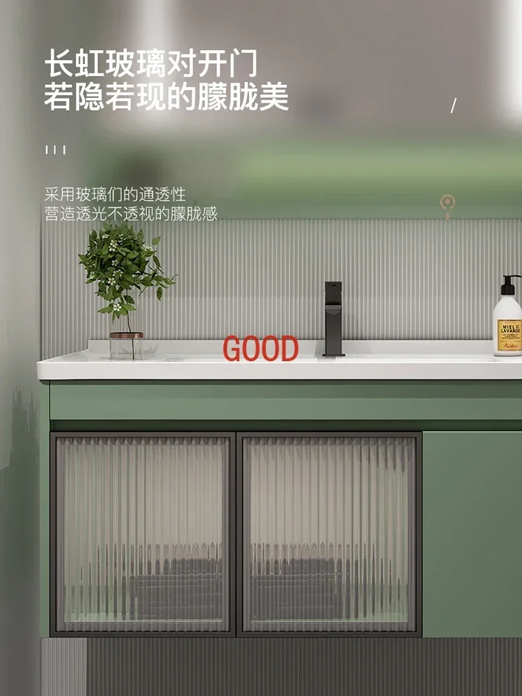 ~Simple Ceramic Whole Washbin Solid Wood Bathroom Cabinet Combination Inter-Platform Basin Smart Mirror Cabinet