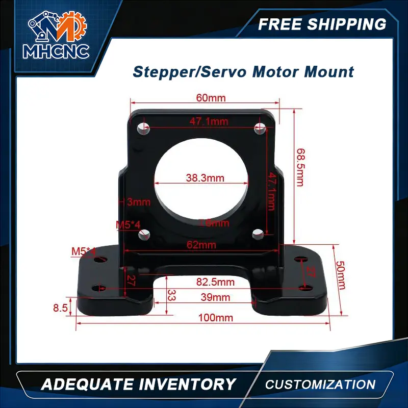 MHCNC Stepper Servo Motor Mount Bracket 42/57/60/80/86/90/110/130 Fixed Base For Nema17 Nema23 Nema34 Nema42 Nema52 image 1