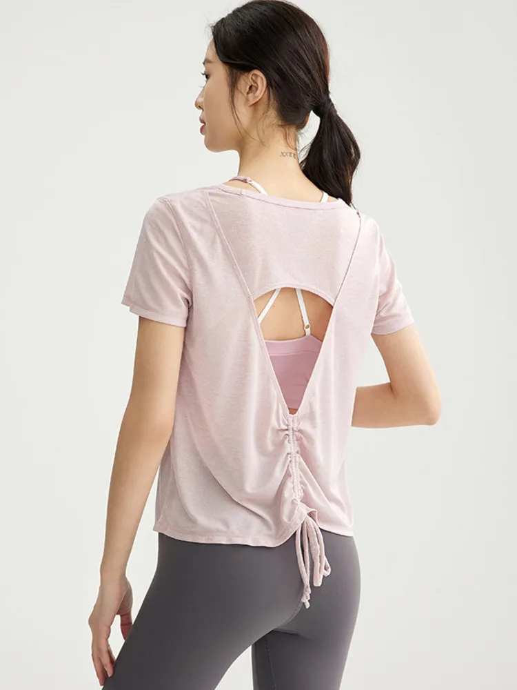 

Hollow Out Modern Dance Competition Yoga Short Sleeves Tops Women Belly Performance Costume Jazz Solid Color Street Pole T-shirt