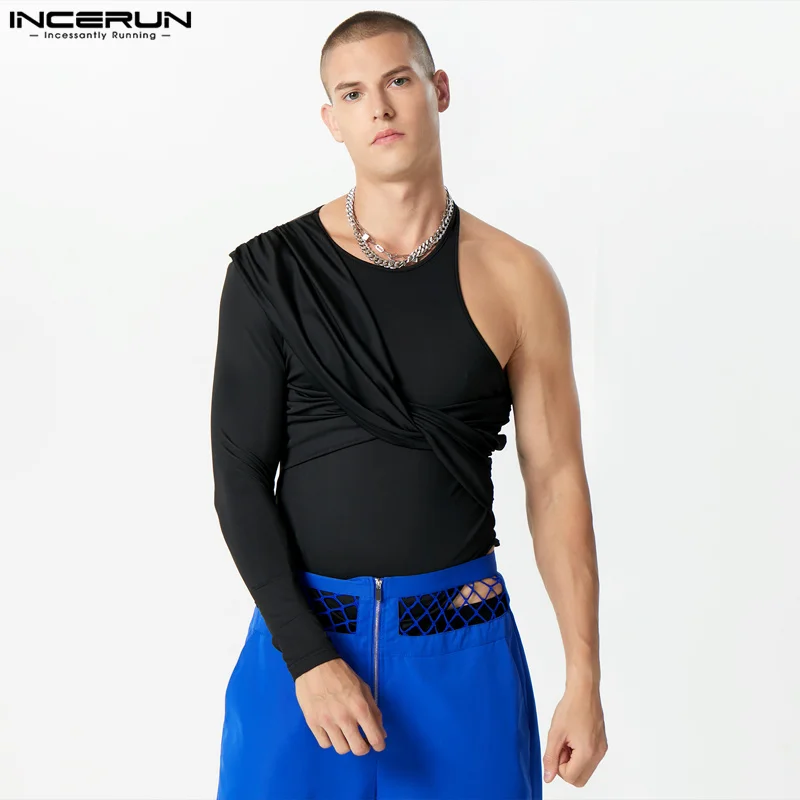 

Sexy Style Solid Homewear Men's One Shoulder Twisted Design Jumpsuits Fashionable Sexy Long Sleeved Bodysuits S-5XL INCERUN 2023