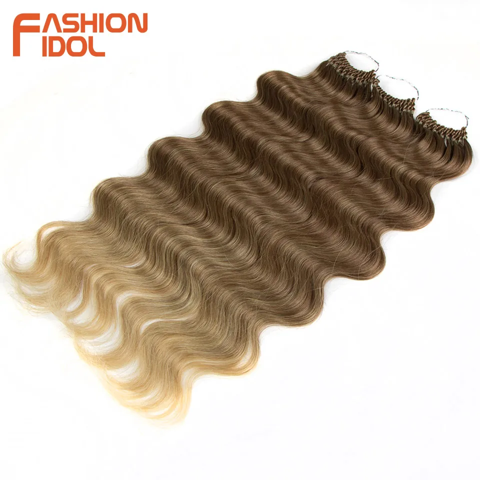 Extensiones de pelo sintético ondulado para mujer, extensiones de cabello sintético de 24 pulgadas, trenzas de ganchillo, rizado, ondas de agua, Rubio degradado