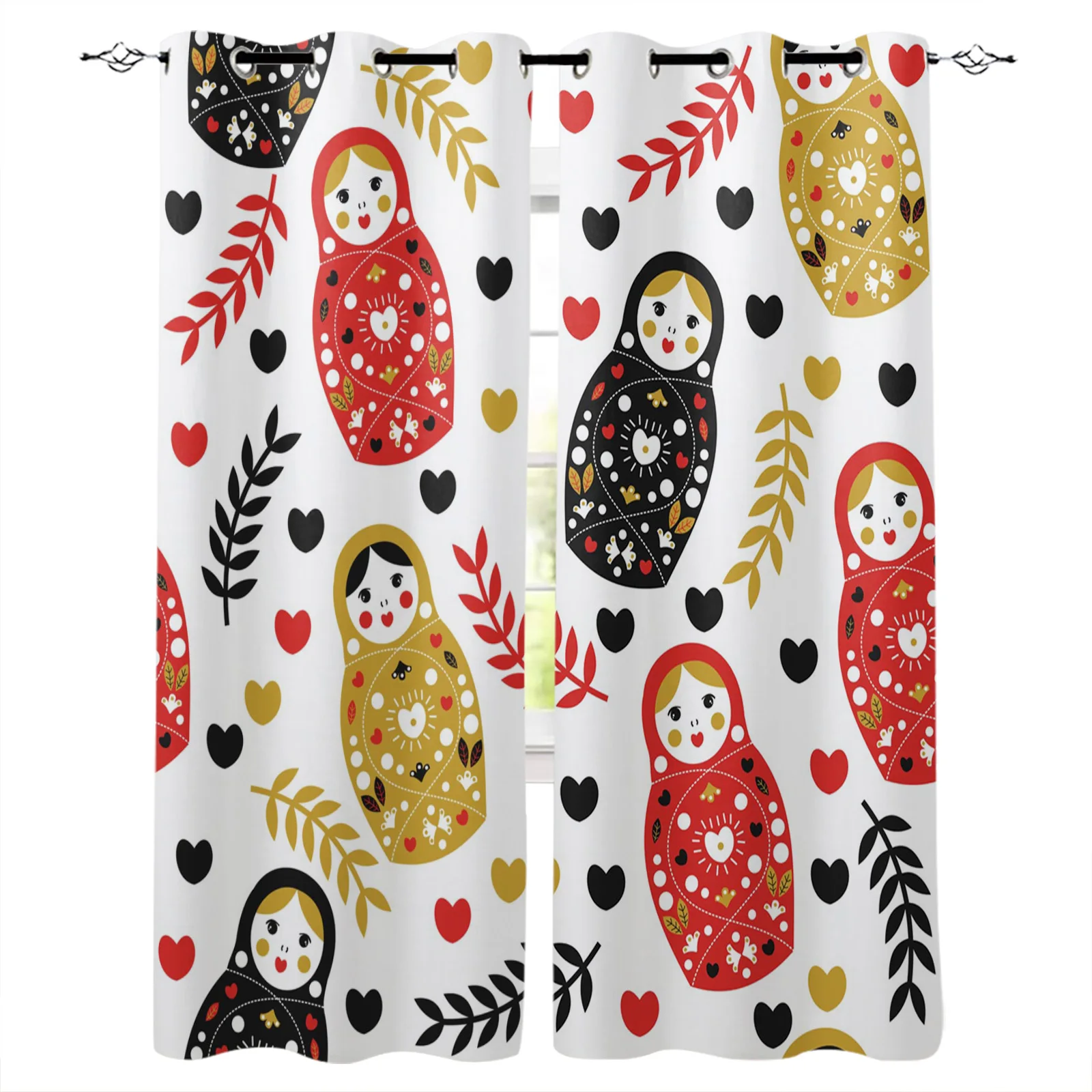 

Russian Doll Heart Leaves Blackout Curtains Window Curtains for Bedroom Living Room Decor Window Treatments