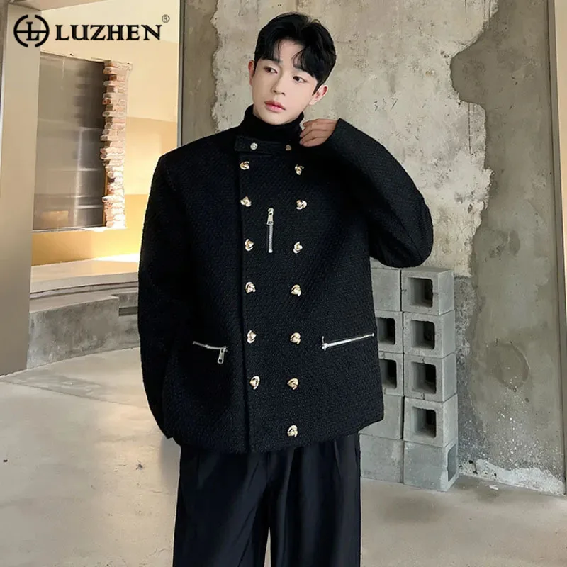 

LUZHEN высокий костюм мужское шерстяное пальто стоячий воротник класса двубортные блейзеры корейский стиль трендовые куртки осень Новинка 51bee0
