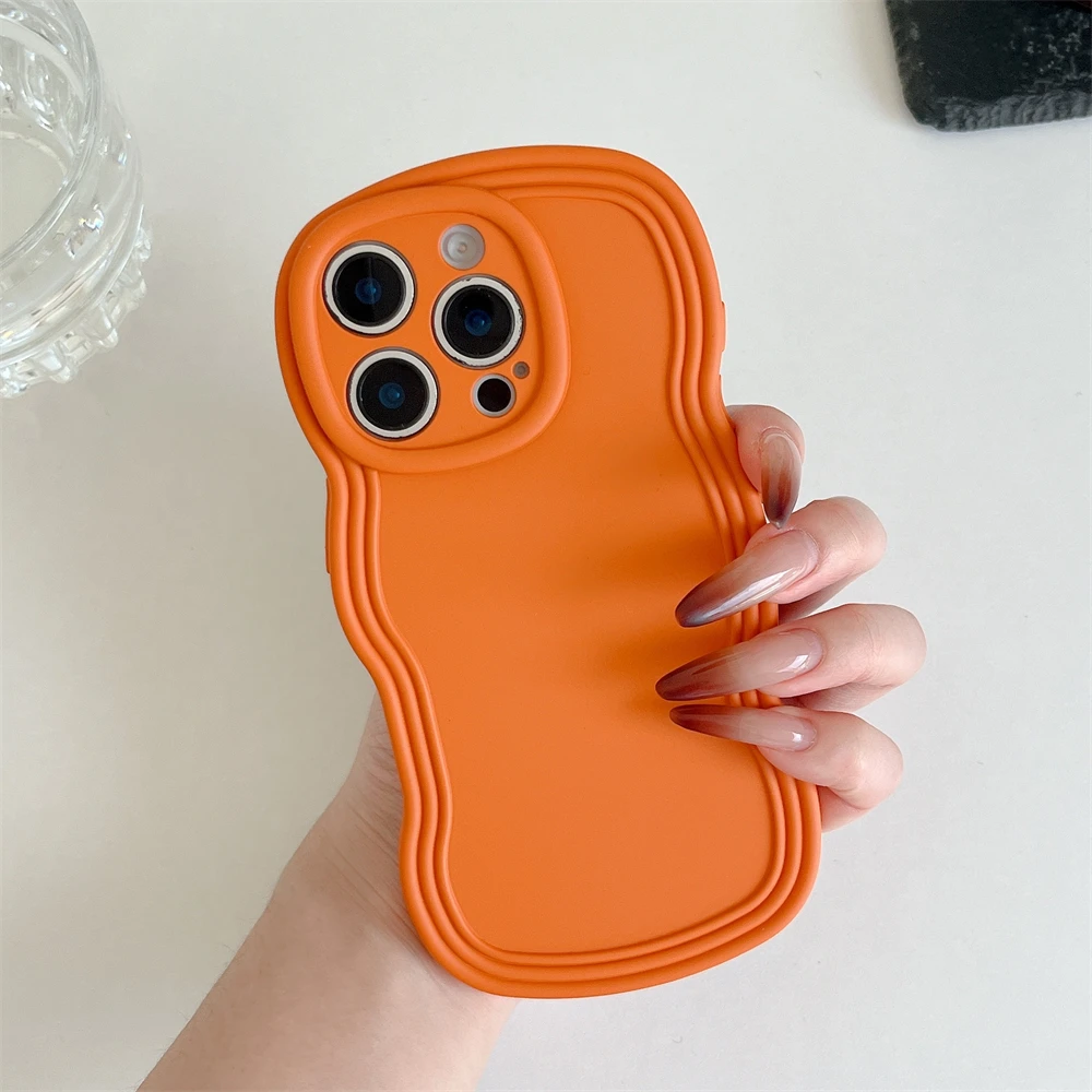 Chic Frosted Solid Color Wave Edge Phone Case - Soft TPU Shockproof Back Cover