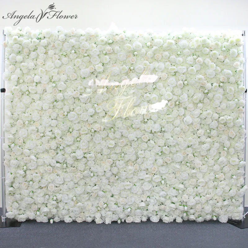 

3D Custom Off White Cloth Flower Wall Ivory Fabric Roll Up Artificial Rose Floral Wall Party Wedding Backdrop Decor Photo Props